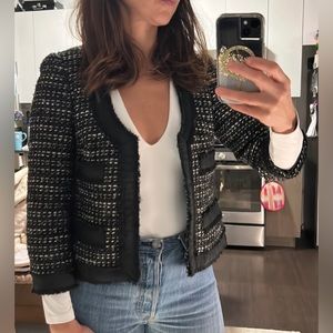 J. Crew Collection Black White Tweed Boucle Preppy  Jacket Size 6